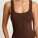 Hunza G Coverage Square Neck One Piece - Metallic Chocolate