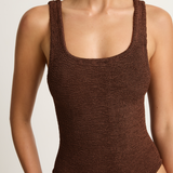 Hunza G Coverage Square Neck One Piece - Metallic Chocolate