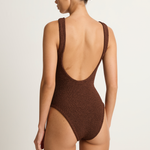 Hunza G Coverage Square Neck One Piece - Metallic Chocolate