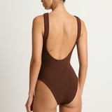 Hunza G Coverage Square Neck One Piece - Metallic Chocolate