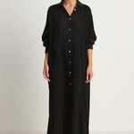 Raquel Allegra Gauze Caftan Shirt Dress - Black
