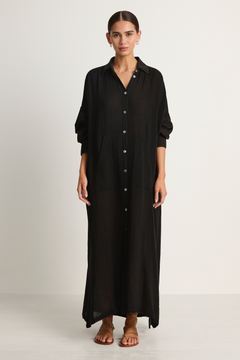 Raquel Allegra Gauze Caftan Shirt Dress - Black