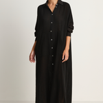 Raquel Allegra Gauze Caftan Shirt Dress - Black
