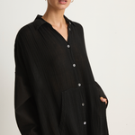 Raquel Allegra Gauze Caftan Shirt Dress - Black
