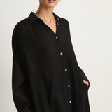 Raquel Allegra Gauze Caftan Shirt Dress - Black