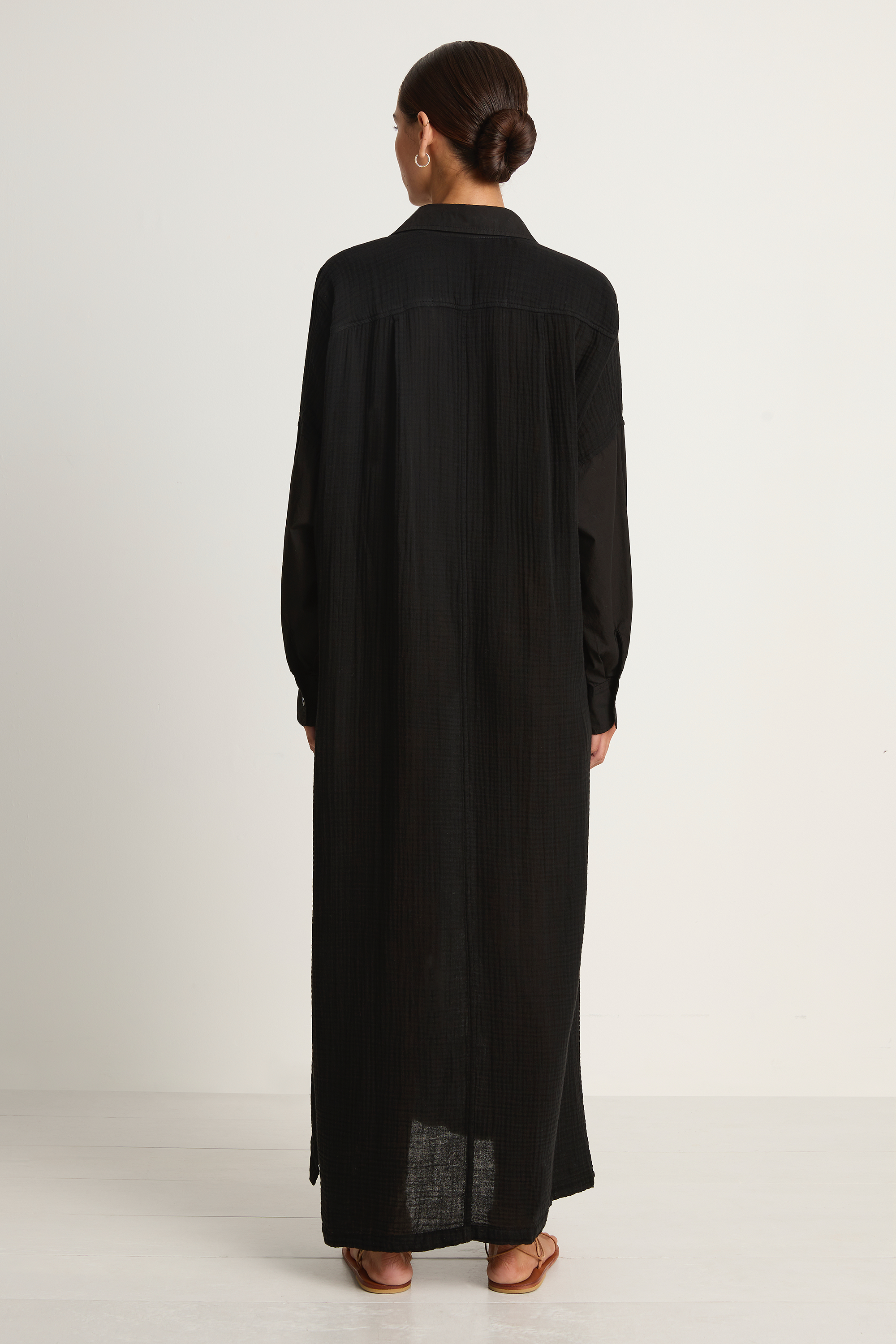 Raquel Allegra Gauze Caftan Shirt Dress - Black