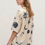 Silk Laundry Short Sleeve Boyfriend Shirt - Seashells