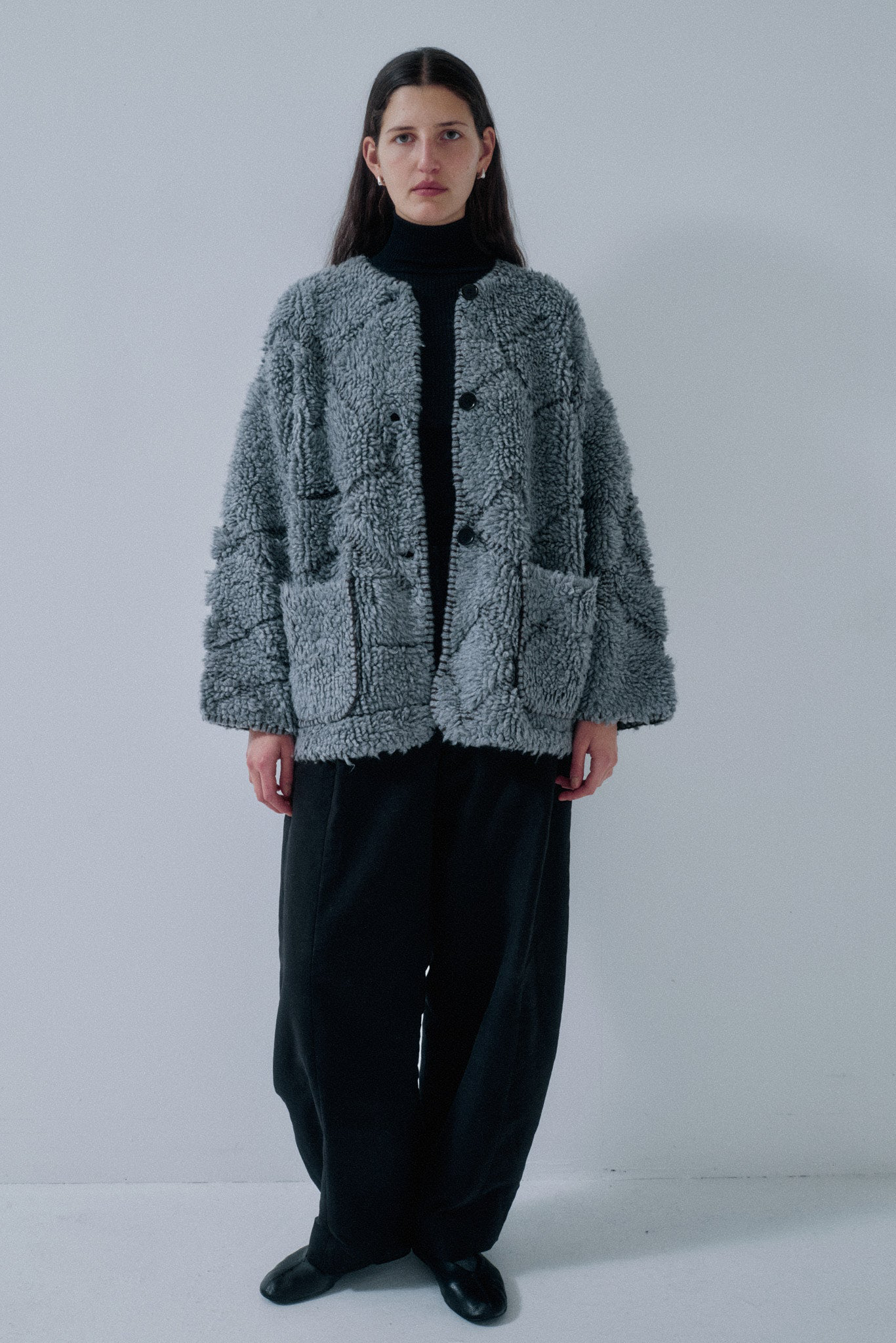 Sayaka Davis Pile Jacquard Coat - Gray