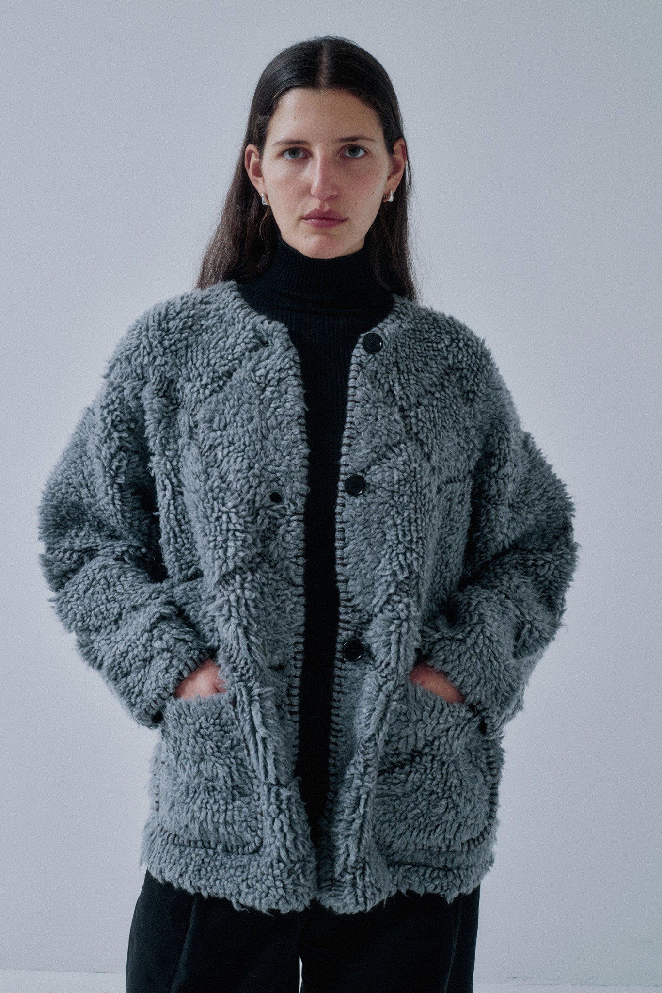 Sayaka Davis Pile Jacquard Coat - Gray