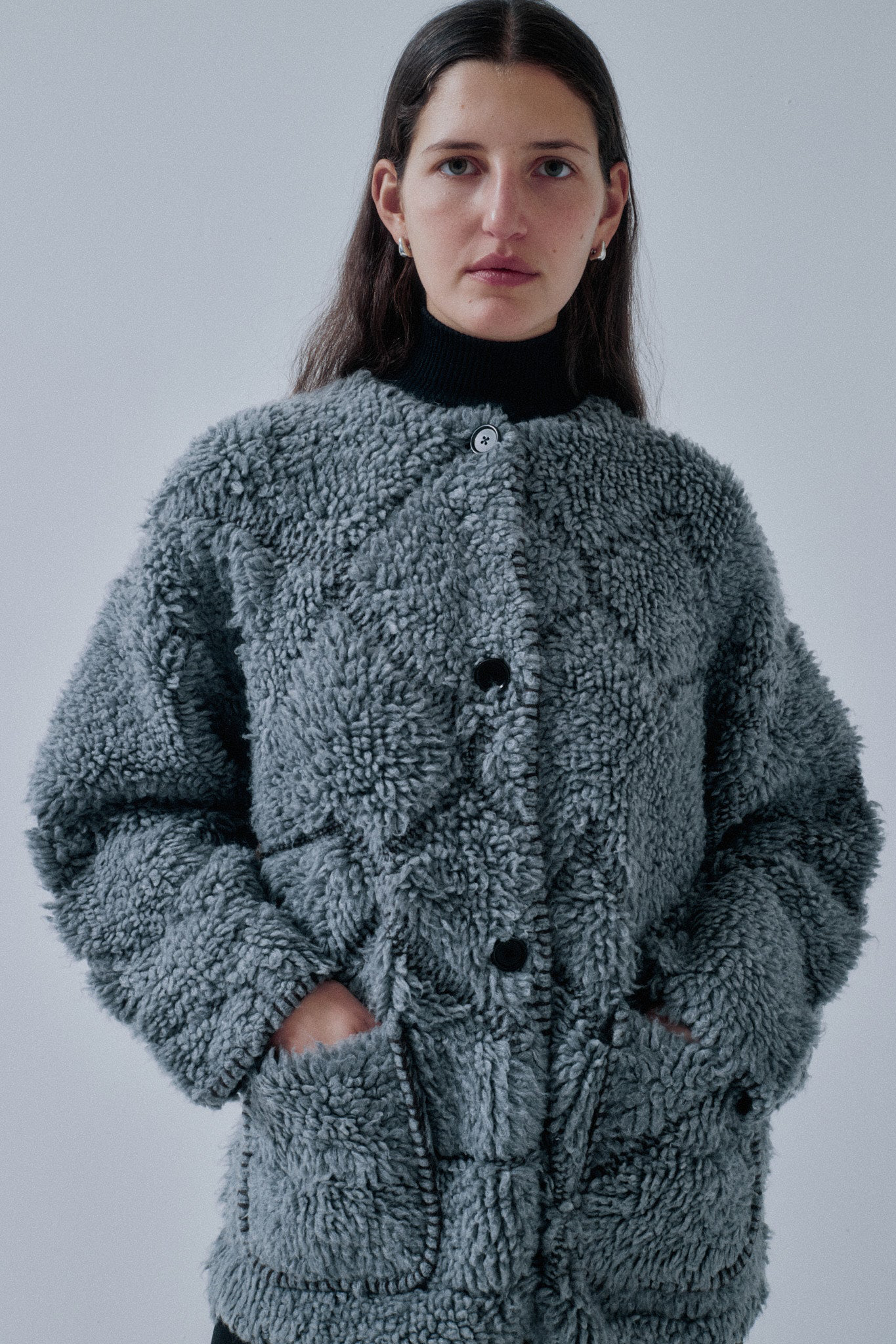 Sayaka Davis Pile Jacquard Coat - Gray