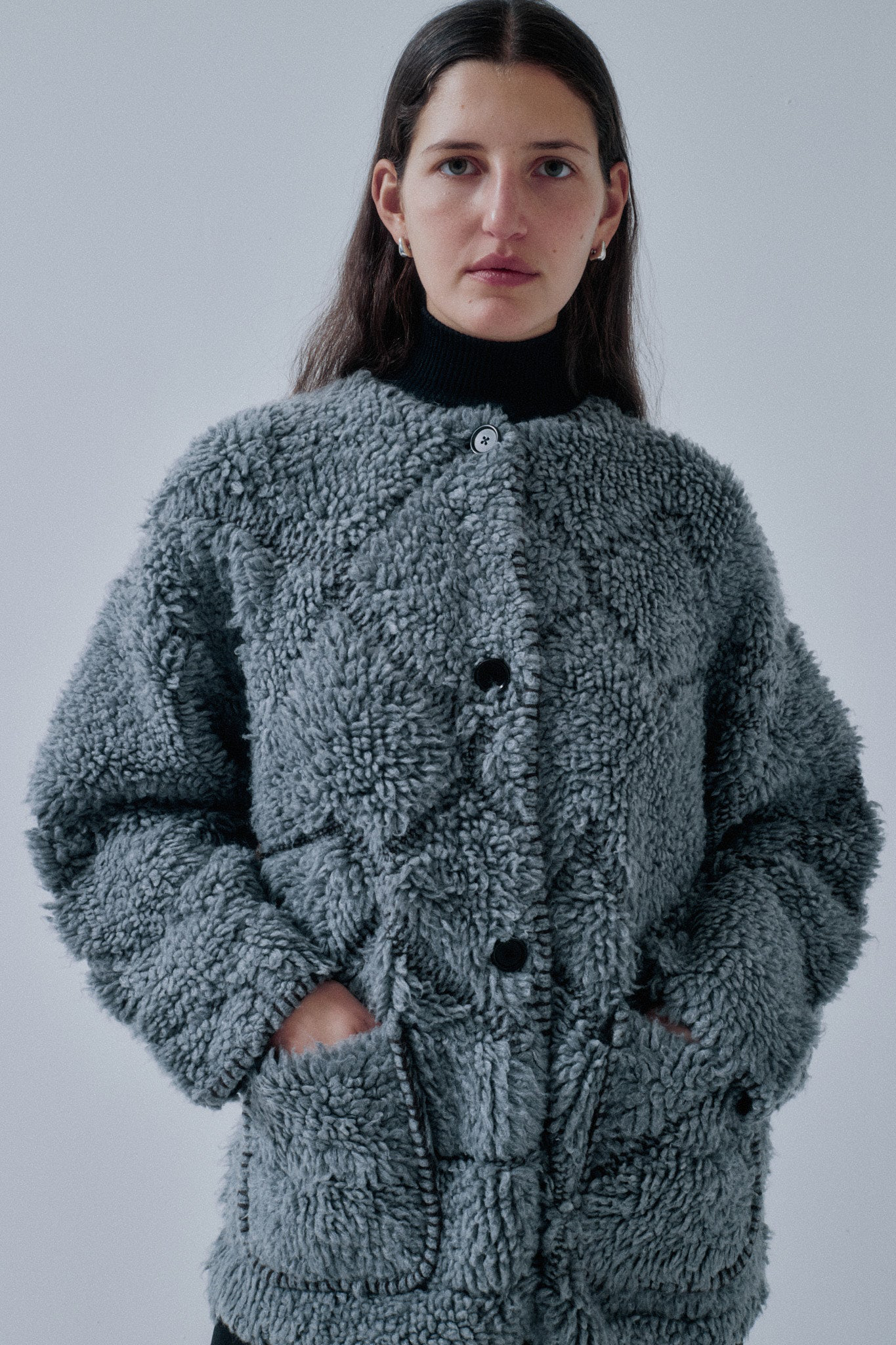 Sayaka Davis Pile Jacquard Coat - Gray