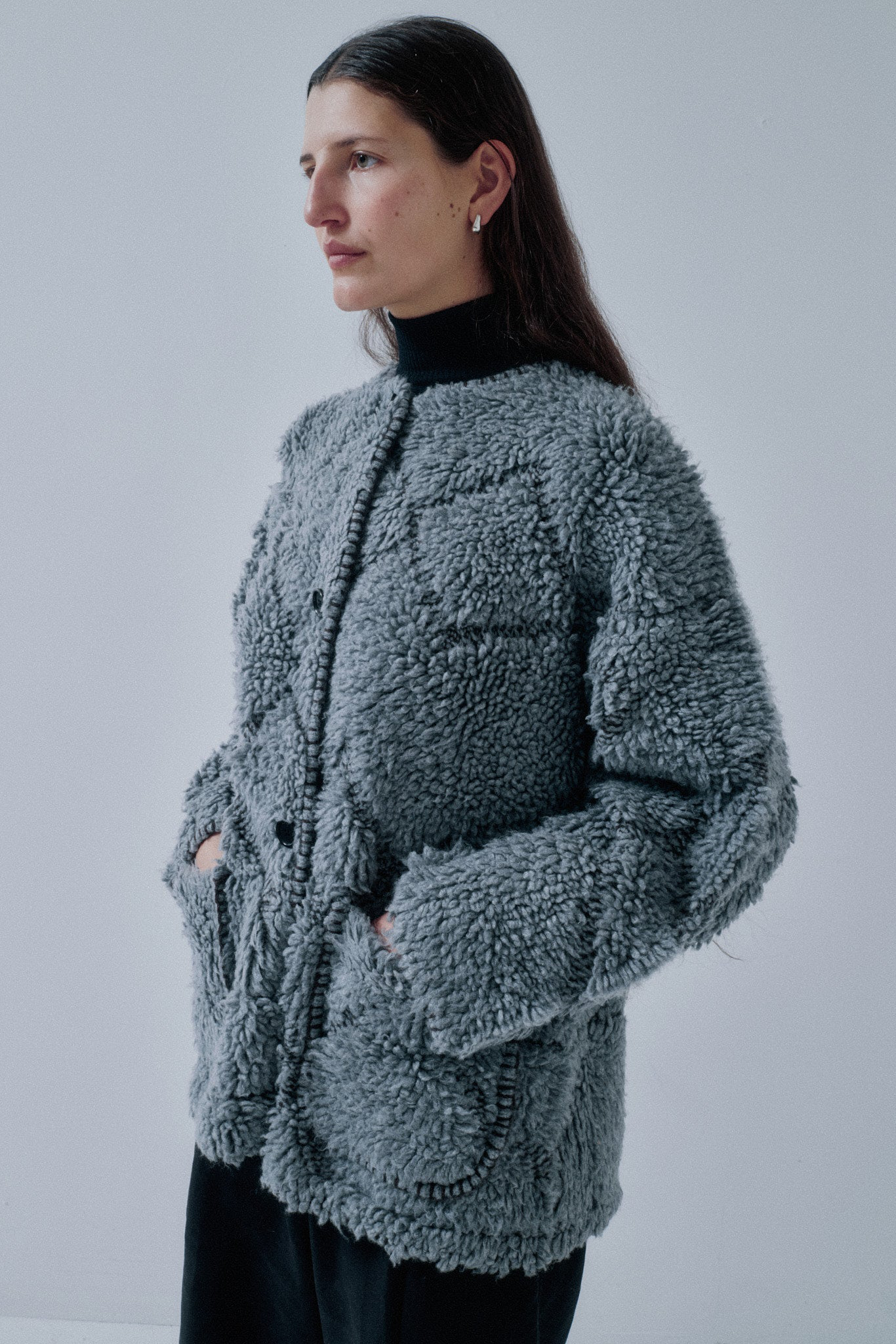 Sayaka Davis Pile Jacquard Coat - Gray