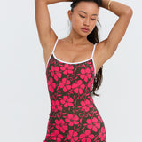 Benoa Body Square Neck Romper 3" - Pupukea Pink with white piping