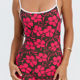 Benoa Body Square Neck Romper 3" - Pupukea Pink with white piping