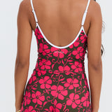 Benoa Body Square Neck Romper 3" - Pupukea Pink with white piping