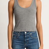 AMO Denim Crop Rib Tank - Heather Grey