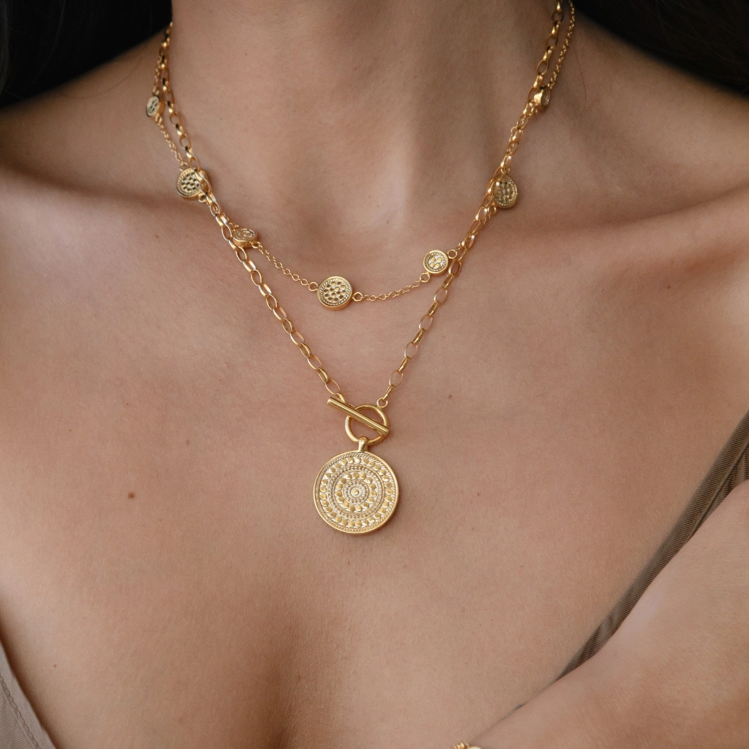 Anna Beck Contrast Dotted Circle Toggle Necklace - Gold