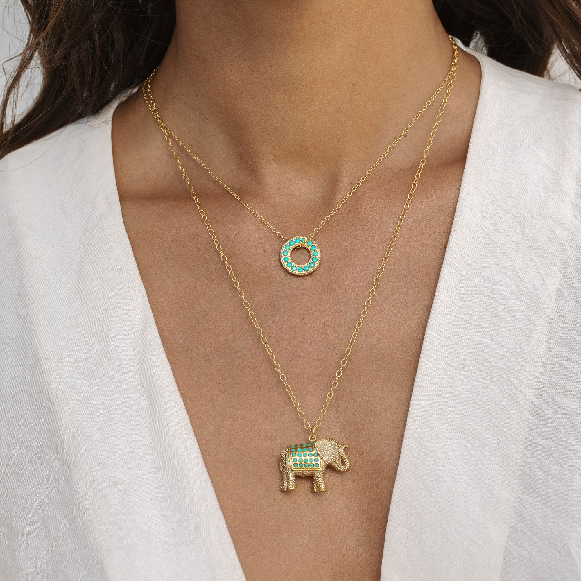 Anna Beck Elephant Charm Necklace - Turquoise Pavé