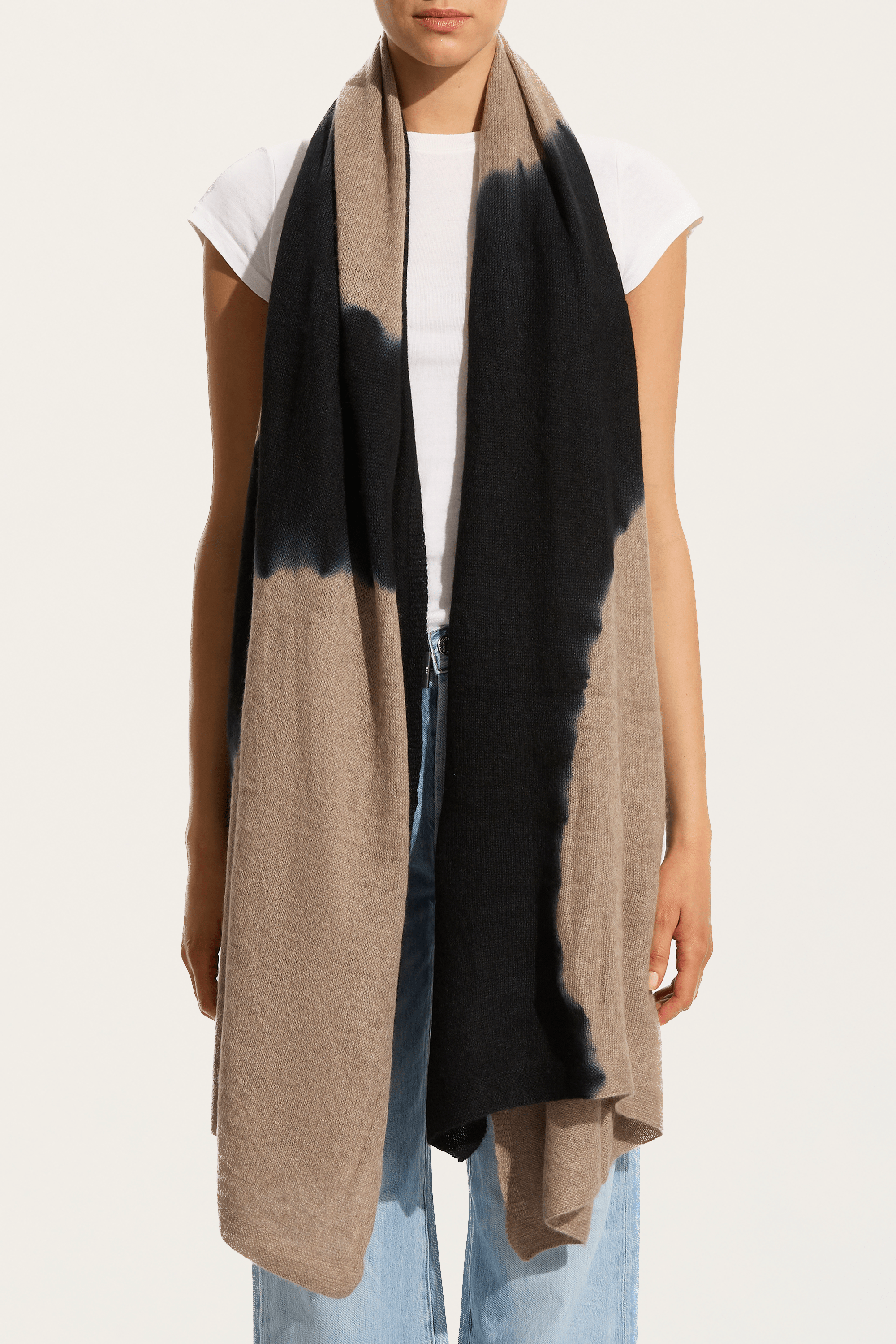 Suzusan Cashmere Shawl - Black / Light Coffee Dot