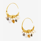 Chan Luu Crescent White Pearl and Citrine Mix Gold Hoop Earrings