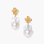 Chan Luu Gold Hibiscus Pearl Drop Earrings