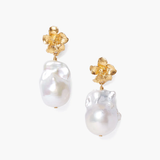 Chan Luu Gold Hibiscus Pearl Drop Earrings