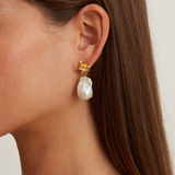 Chan Luu Gold Hibiscus Pearl Drop Earrings