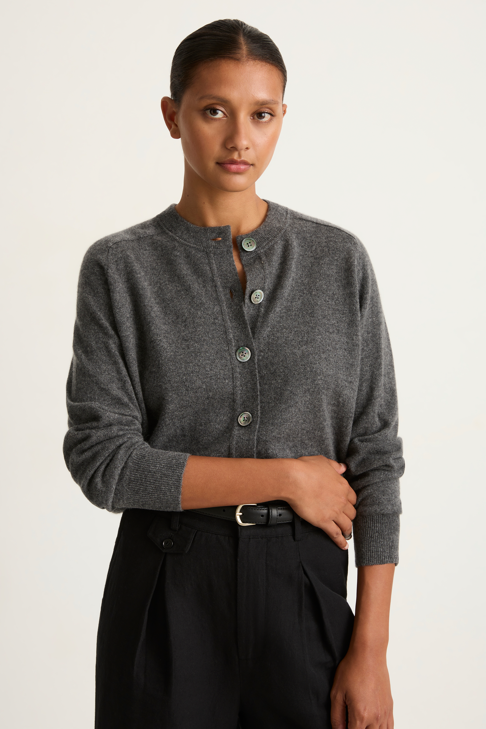 Demylee Gwen Cashmere Cardigan - Dark Heather Grey