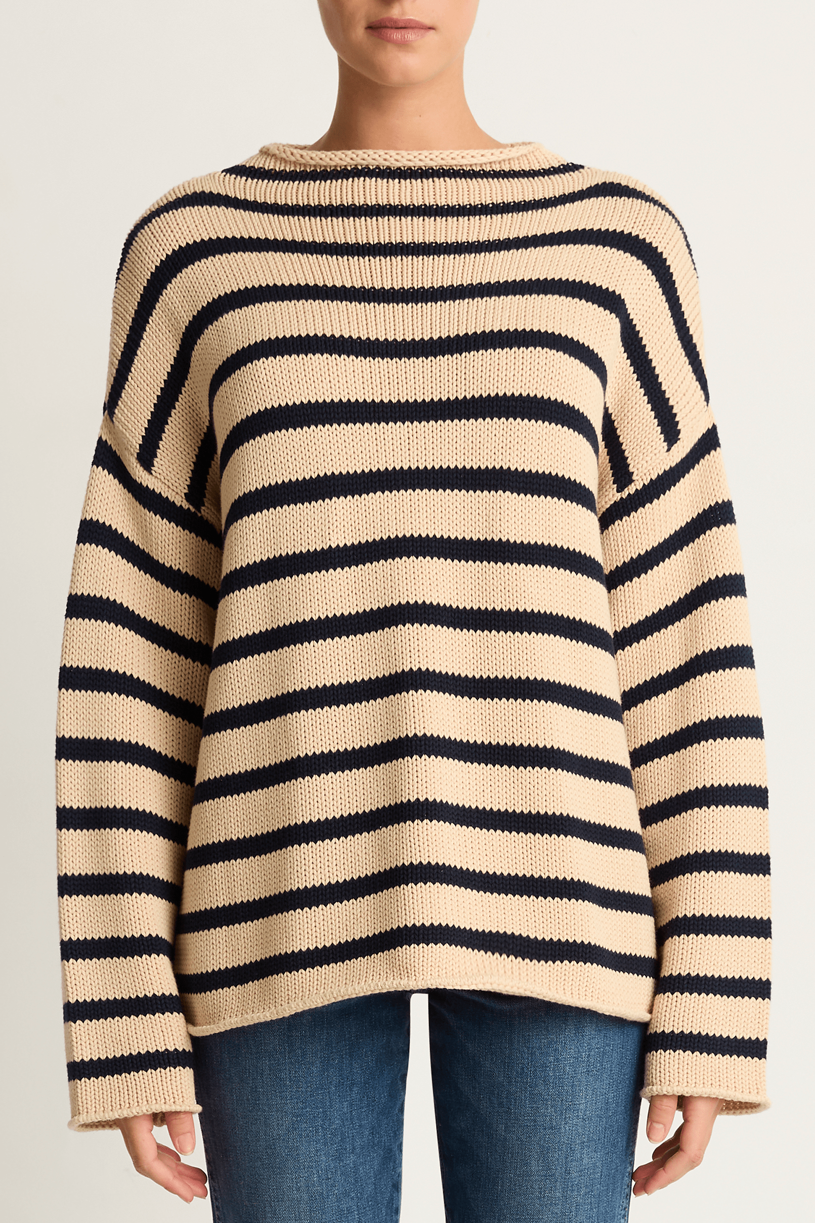 Demylee Lamis Stripe Cotton Sweater - Natural Navy