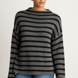 Demylee Lamis Stripe Sweater - Dark Heather Grey Black