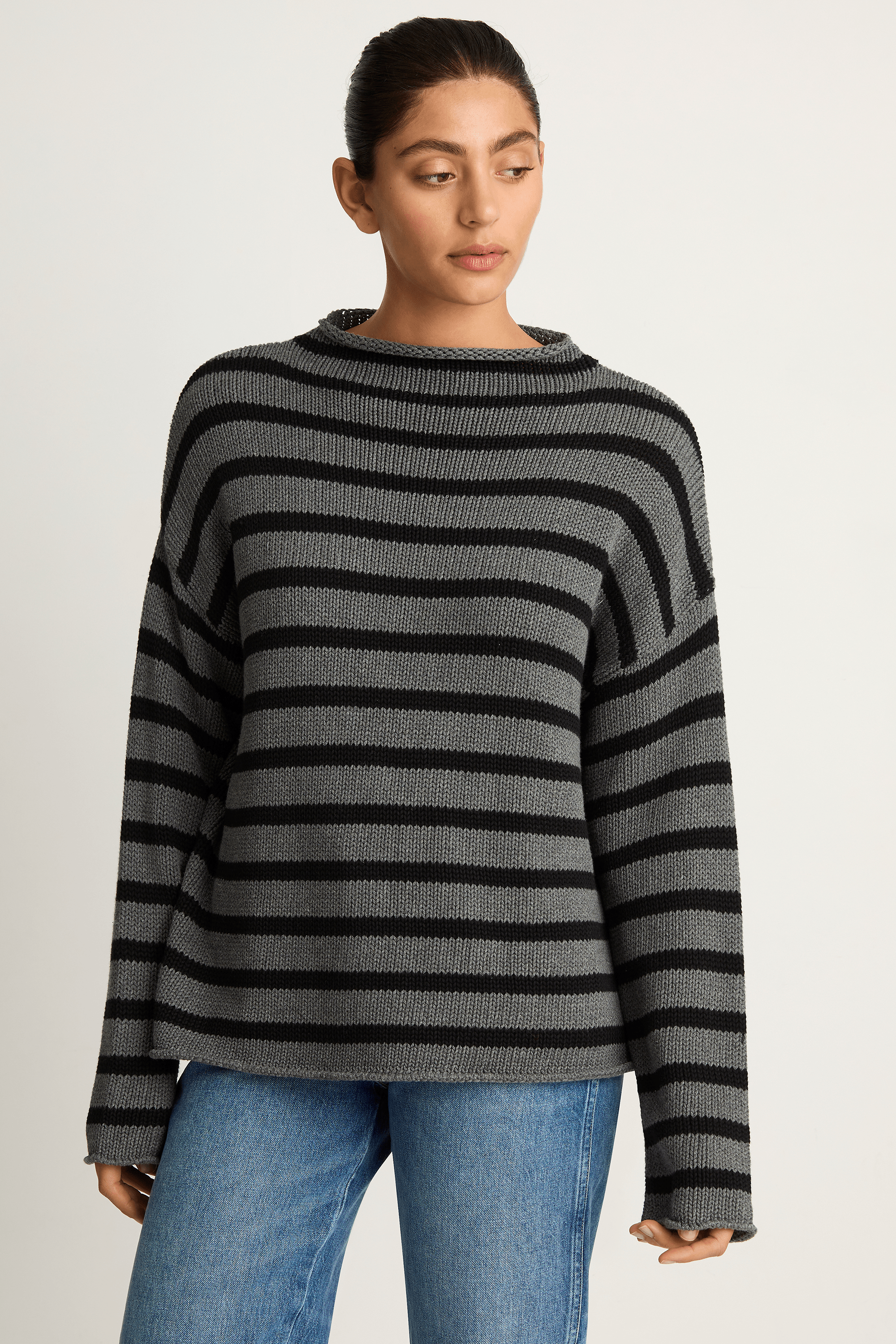 Demylee Lamis Stripe Sweater - Dark Heather Grey Black