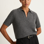 Demylee Skylar Polo Cashmere Top - Dark Heather Grey