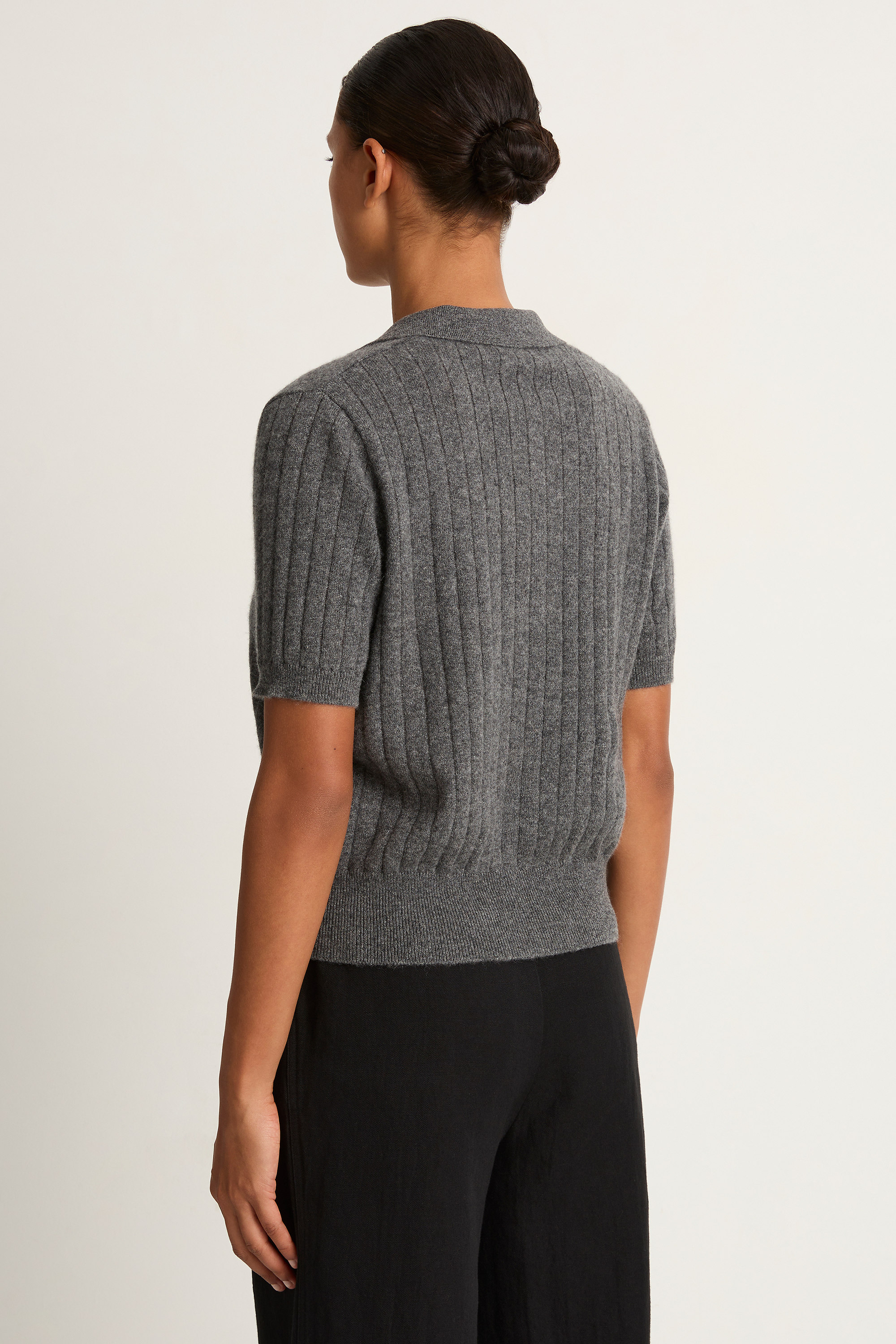 Demylee Skylar Polo Cashmere Top - Dark Heather Grey