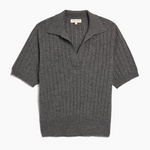 Demylee Skylar Polo Cashmere Top - Dark Heather Grey