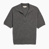 Demylee Skylar Polo Cashmere Top - Dark Heather Grey