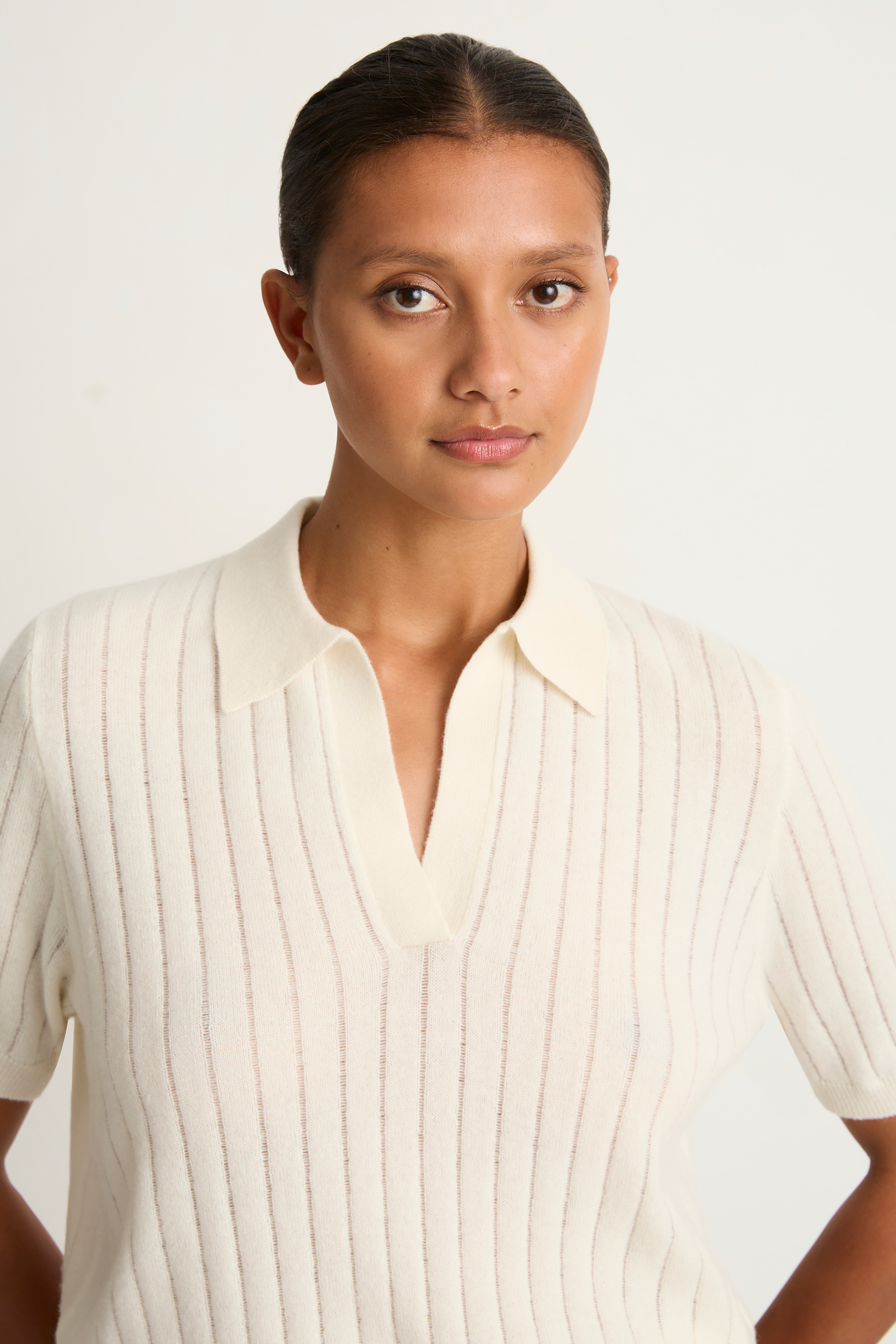 Demylee Skylar Polo Cashmere Top - Ivory