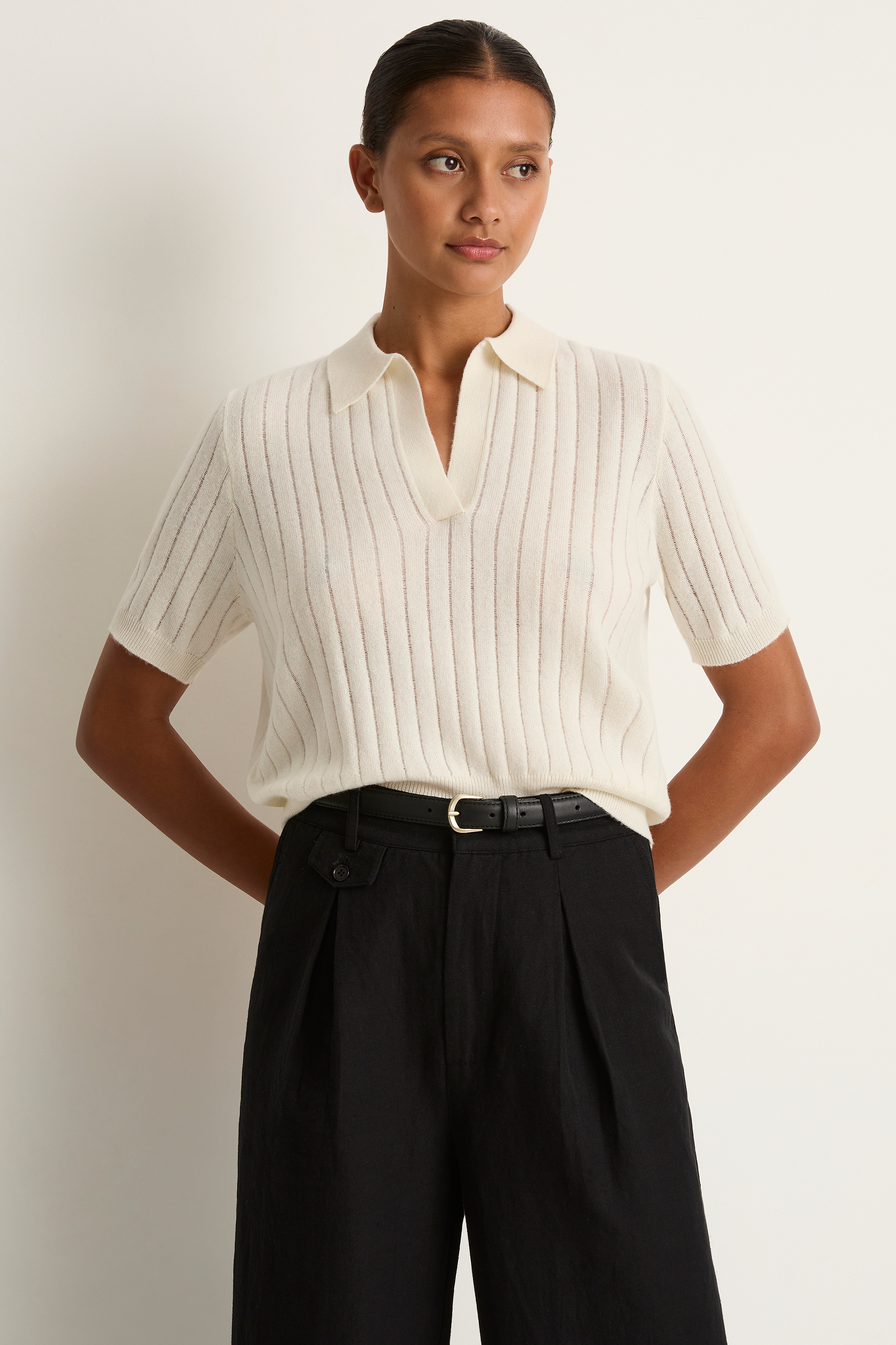 Demylee Skylar Polo Cashmere Top - Ivory