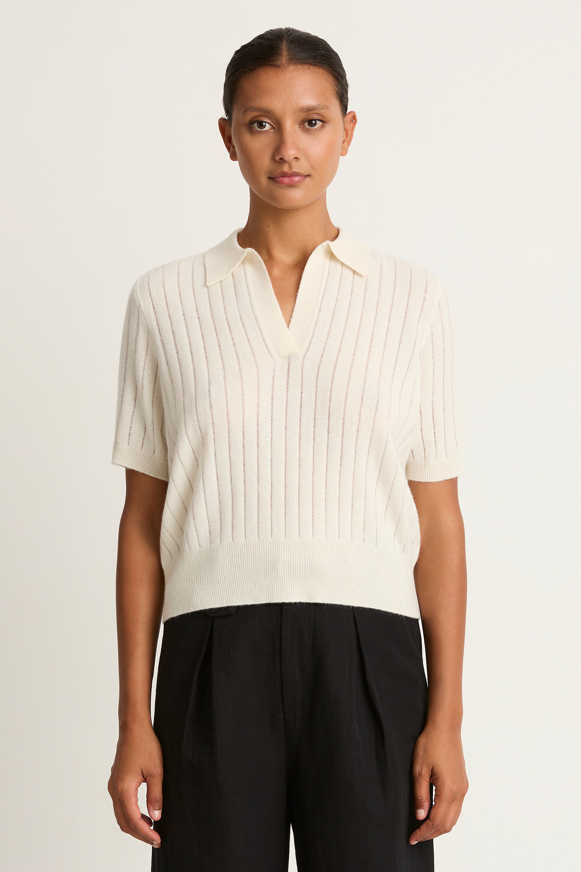 Demylee Skylar Polo Cashmere Top - Ivory