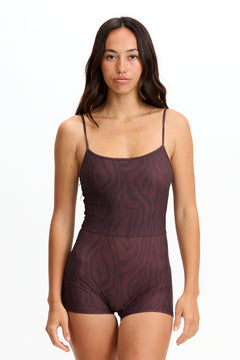 Benoa Body Square Neck Romper 3" - Chocolate Zebra