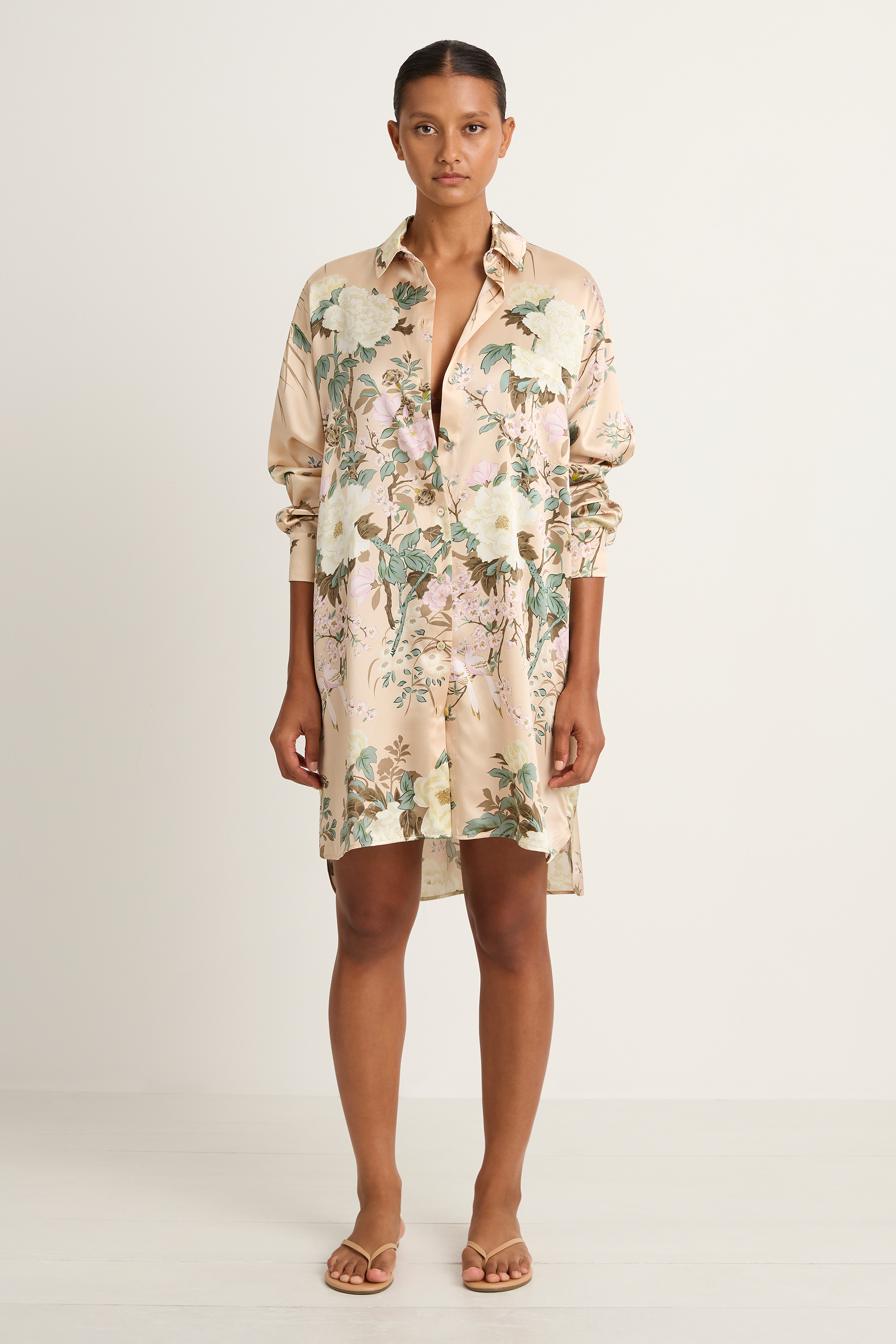 Olivia Von Halle Celeste Cream Floral Nightshirt - Tirtoff