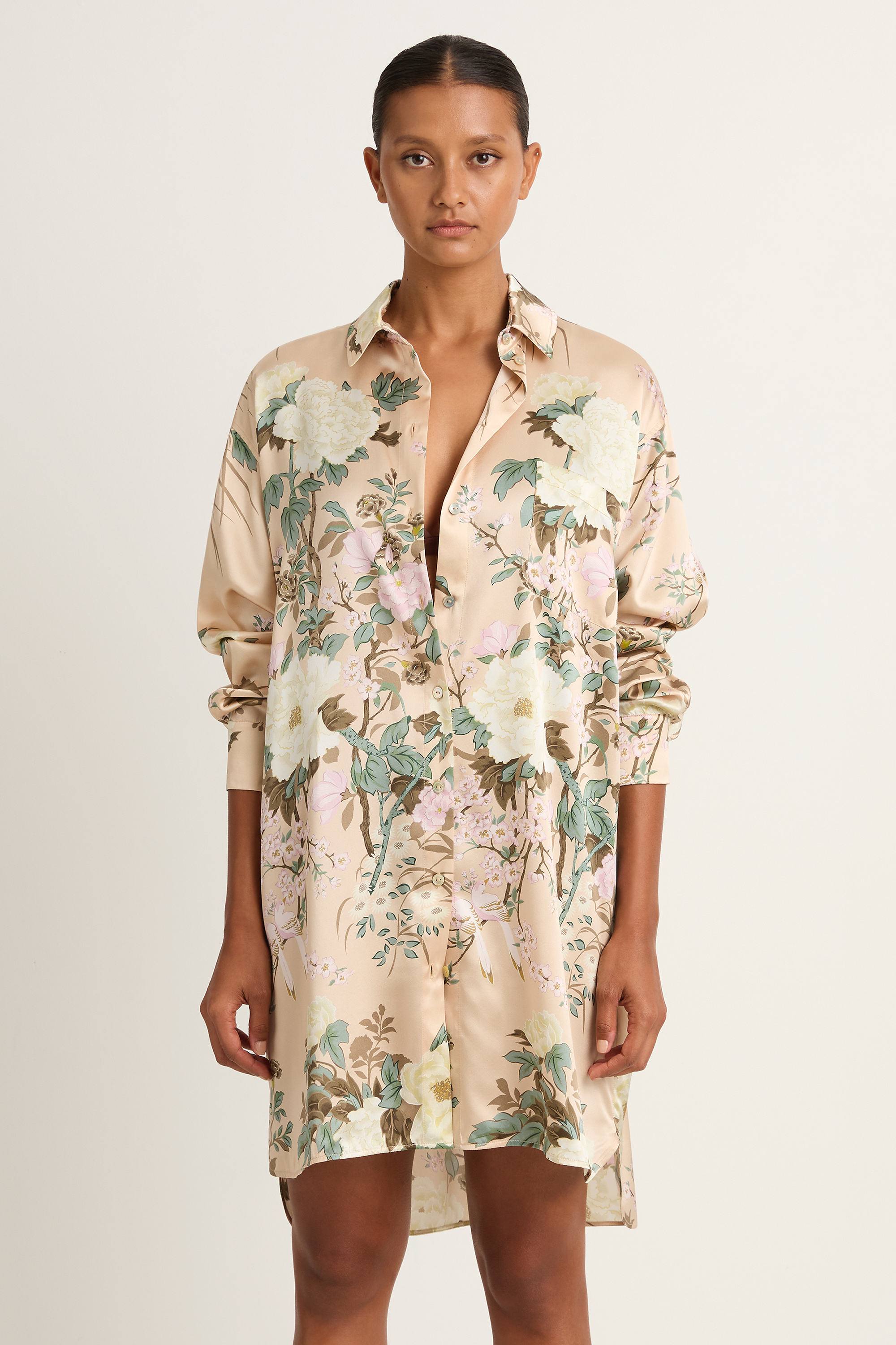 Olivia Von Halle Celeste Cream Floral Nightshirt - Tirtoff