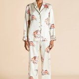 Olivia Von Halle Lila Silk Pajamas - Cora Ivory Goldfish
