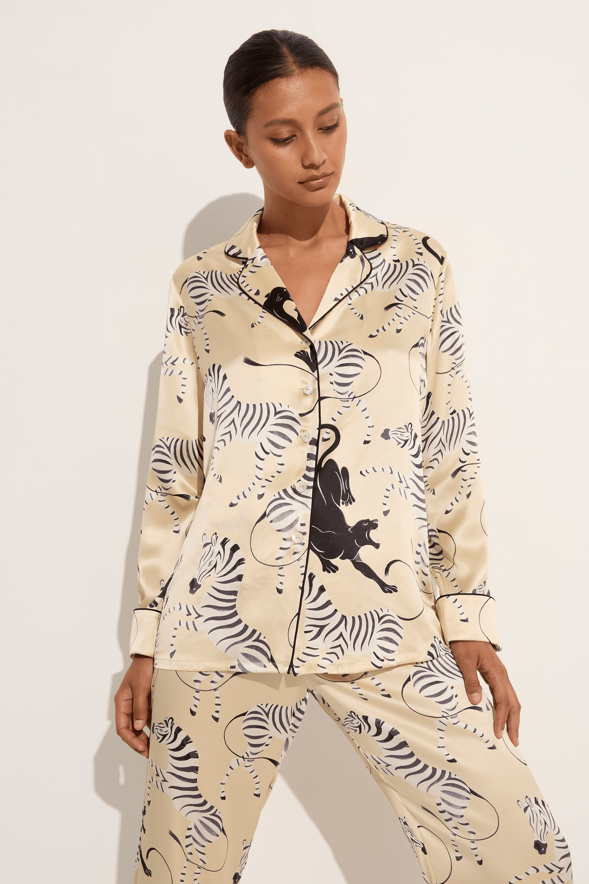 Olivia Von Halle Lila Silk Pajamas Demy Cream Zebra