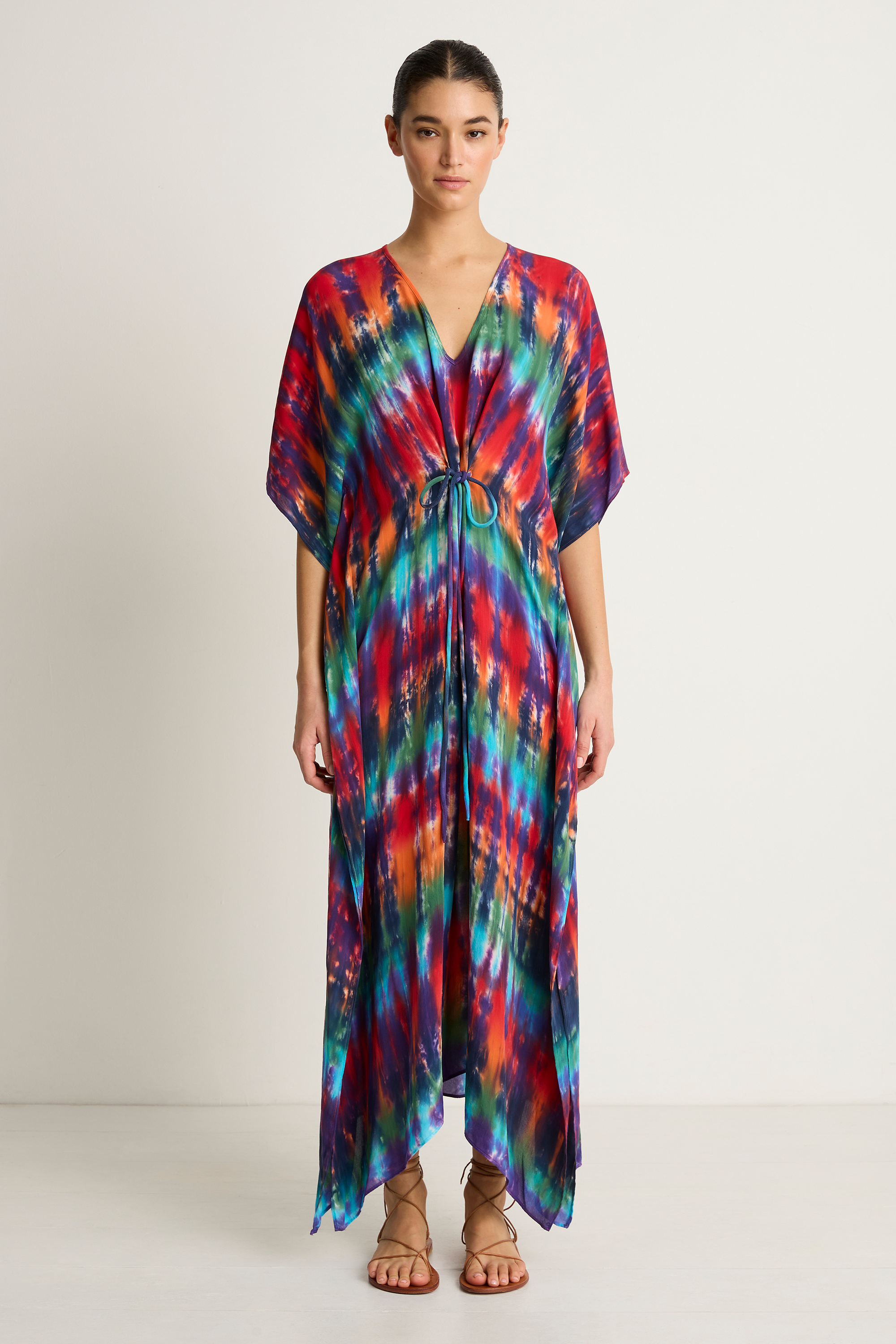 Raquel Allegra Kigali Silk Caftan - Rainbow