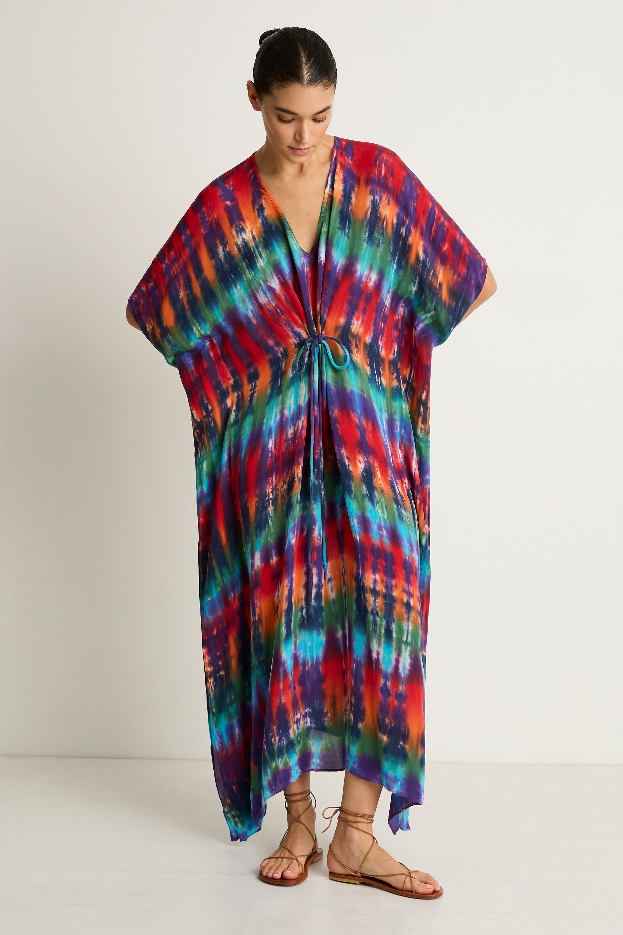 Raquel Allegra Kigali Silk Caftan - Rainbow