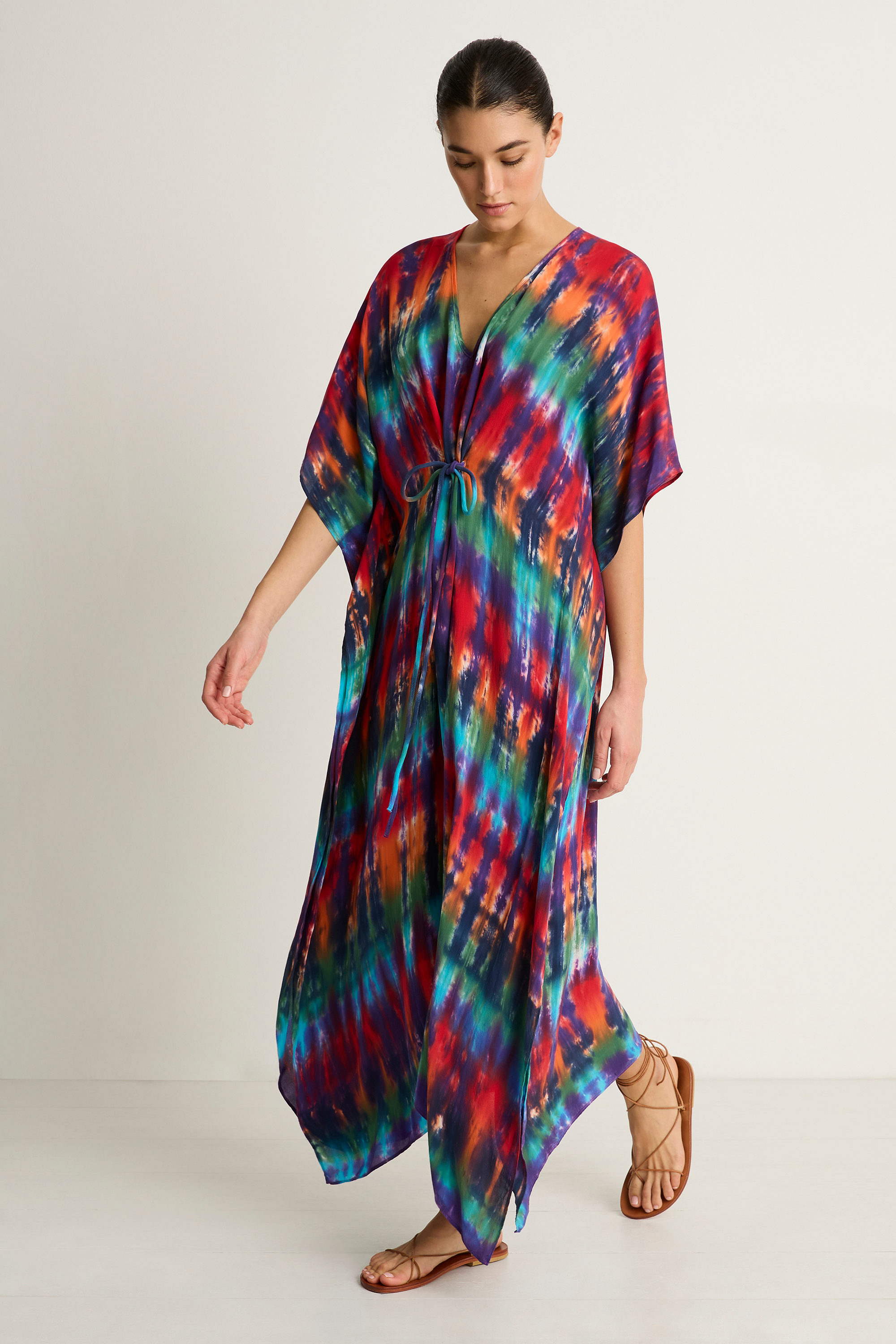 Raquel Allegra Kigali Silk Caftan - Rainbow