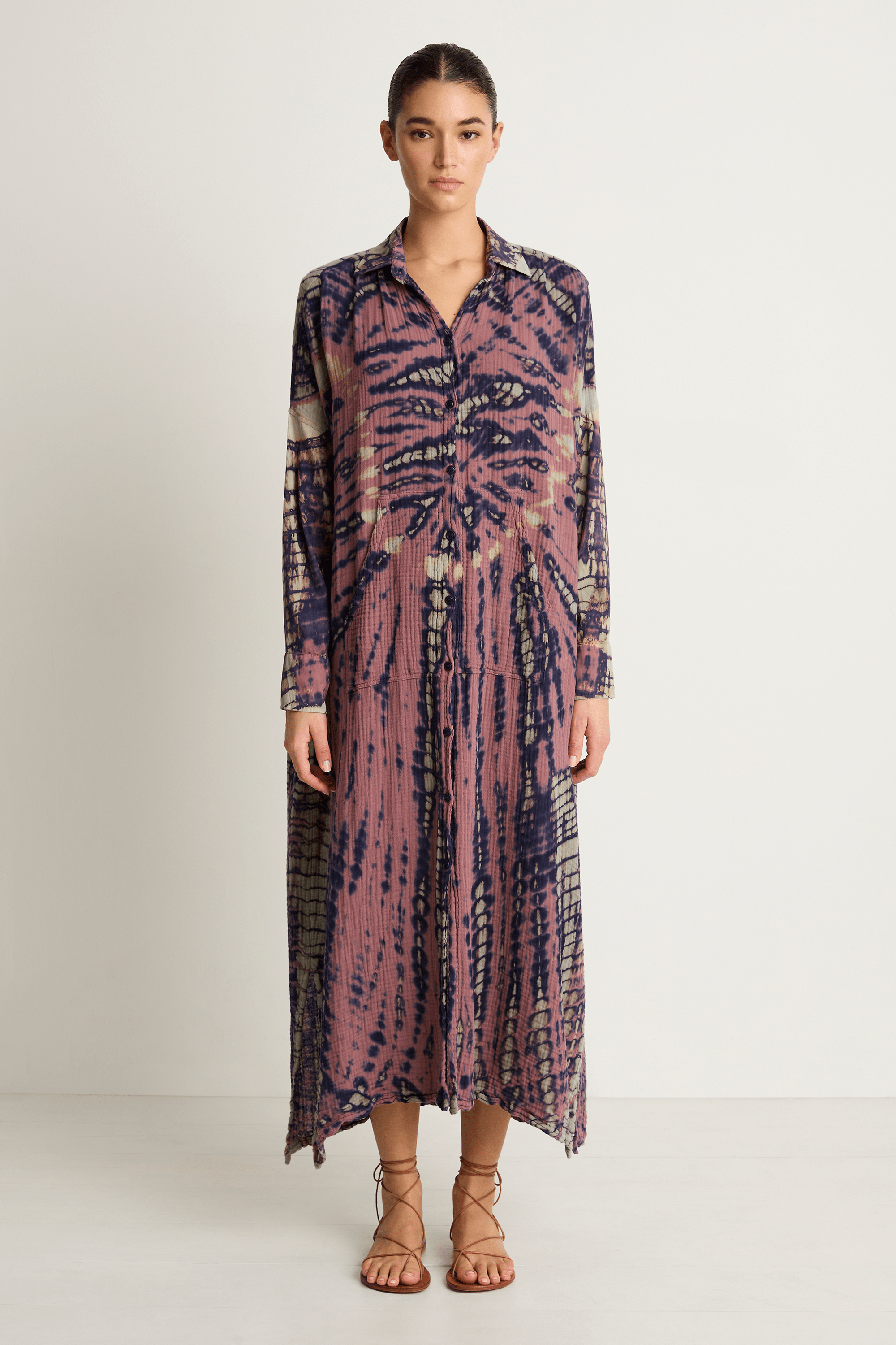 Raquel Allegra Gauze Caftan Shirt Dress - Jasper Navy