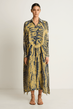 Raquel Allegra Gauze Caftan Shirt Dress - Yellow Navy