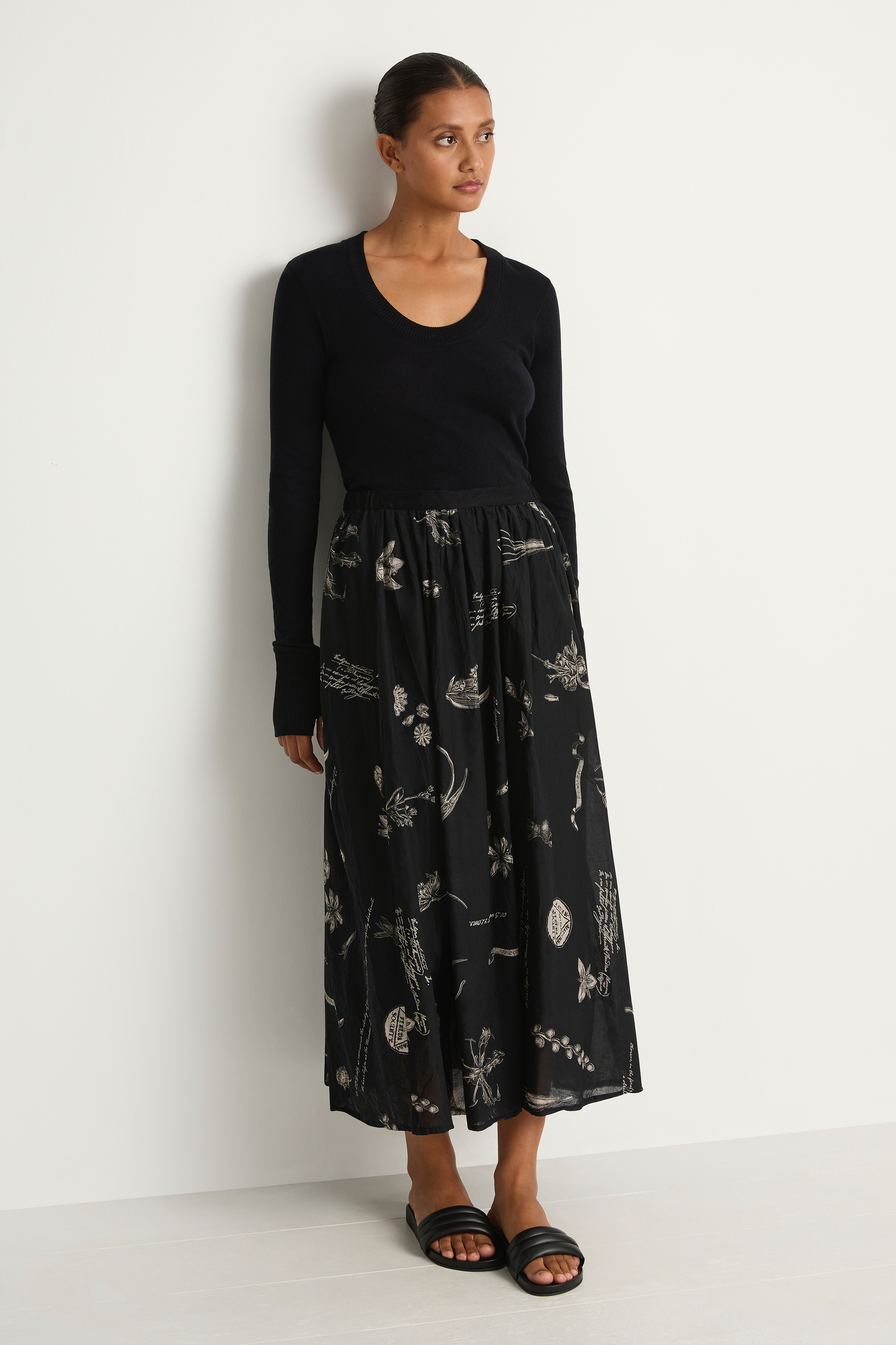 Pas De Calais Plant Growth Print Skirt - Black - FINAL SALE