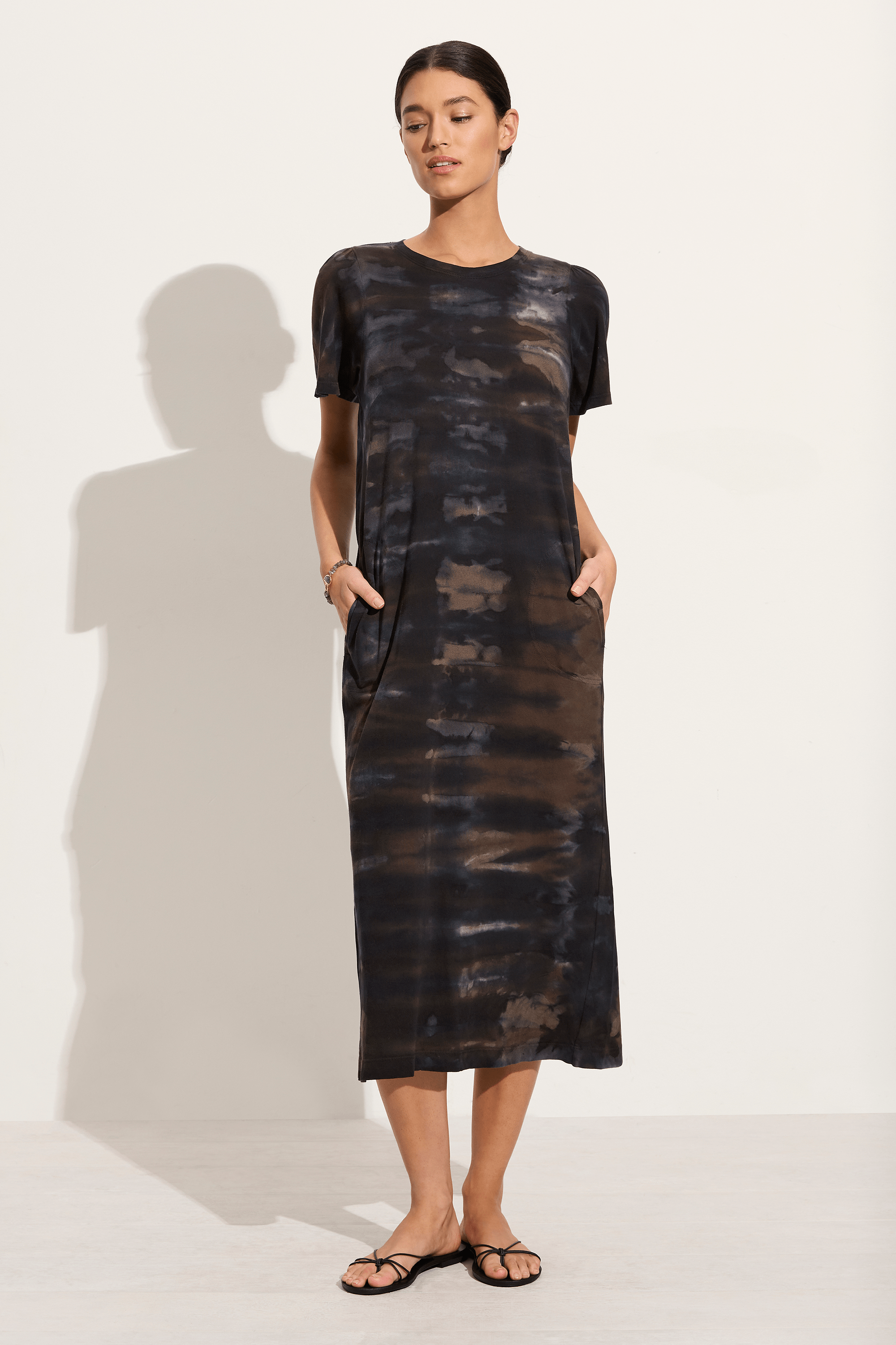 Raquel Allegra Flutter dress in black camo tie dye - SOLEIL BLUE®